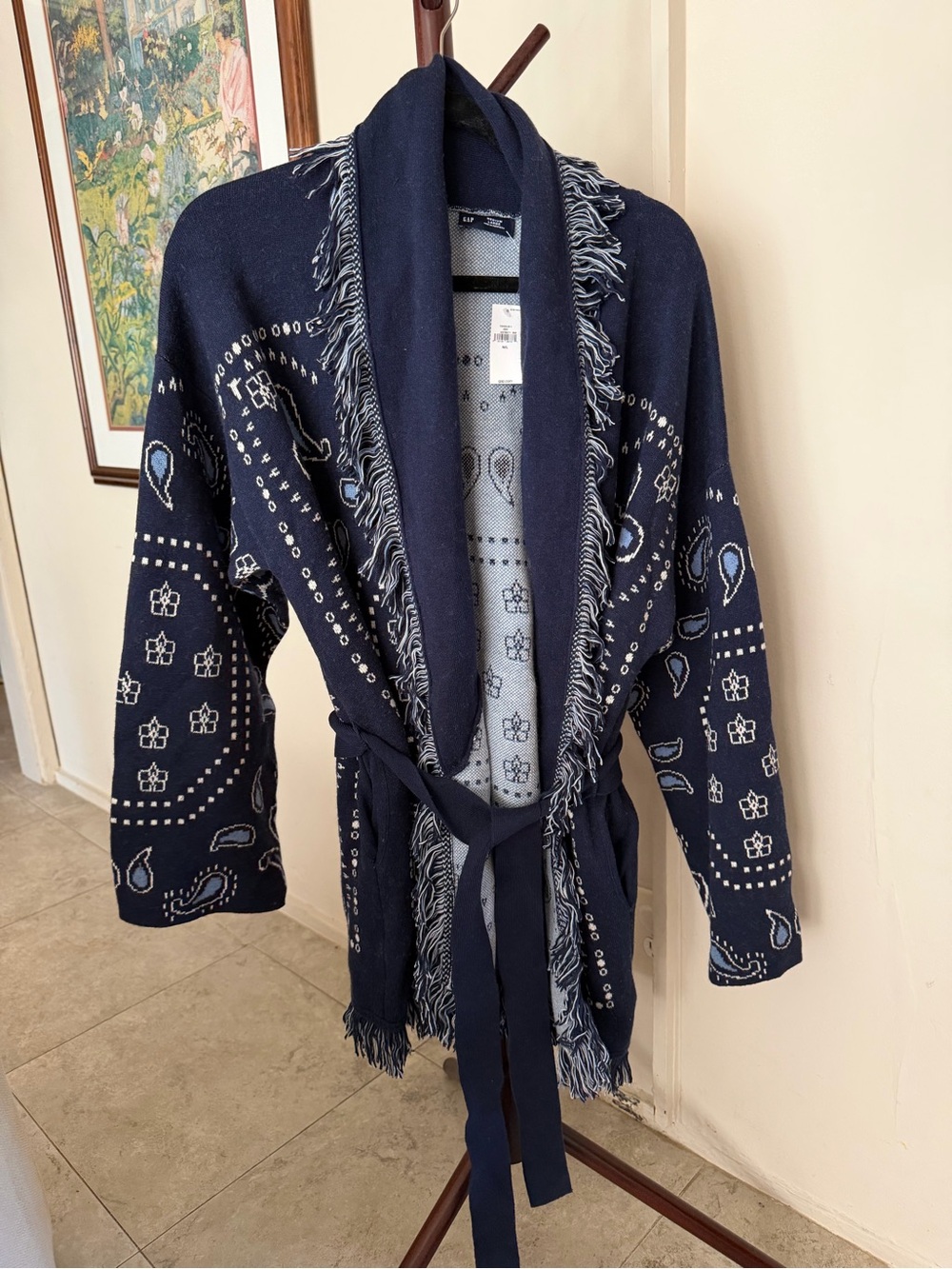 NWT Gap Bandana Fringe Cardigan Navy - Picture 3 of 6